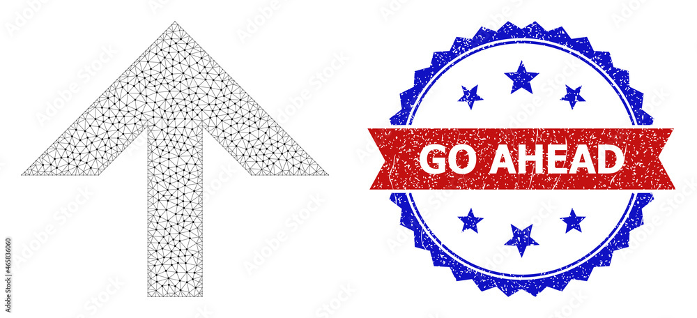 Poster go ahead rubber stamp seal, and move up icon mesh structure. red and blue bicolored stamp seal has g