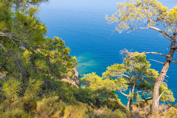 Seaside view from Lycian Way along Mediterranean coast Turkey.