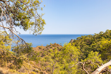 Fototapeta na wymiar Seaside view from Lycian Way along Mediterranean coast Turkey.