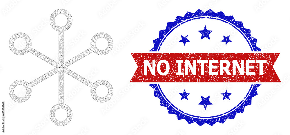 Poster no internet corroded stamp seal, and net links icon network model. red and blue bicolored stamp seal