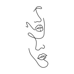Obraz premium Female woman faces silhouette Vector Art. Black and white. White background. One line drawing.