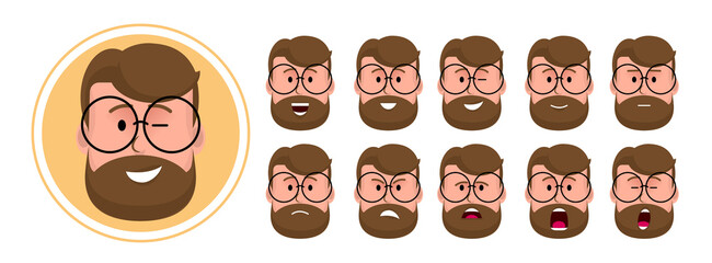 Set of people icons. Male character with different emotions
