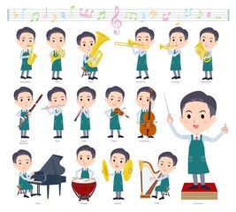 クラシック音楽演奏に関するスーパーマーケット店員男性のセット