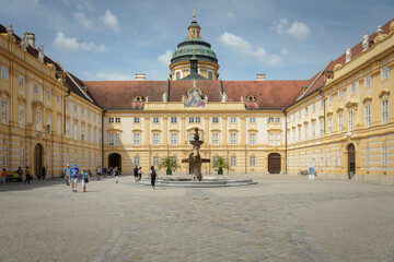 Fototapeta na wymiar Courtyard of the historic baroque Abbey in Melk, Austria