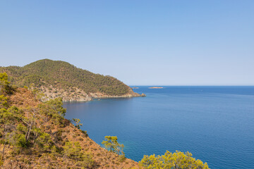 Seaside view from Lycian Way along Mediterranean coast Turkey.