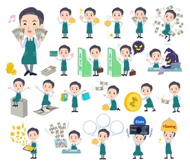 お金や経済に関するスーパーマーケット店員男性のセット