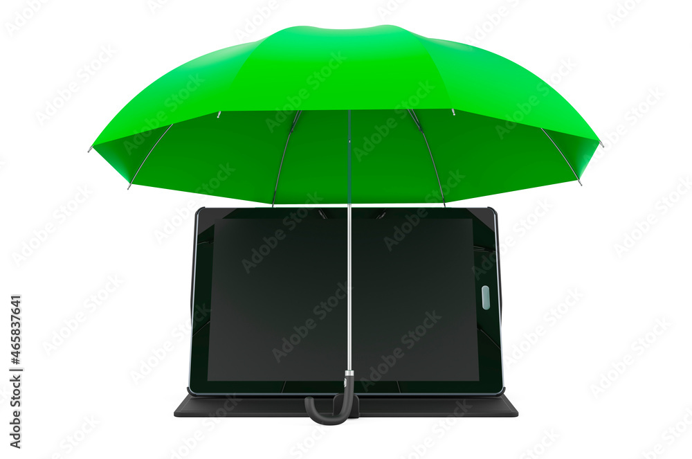 Poster tablet computer under umbrella, 3d rendering