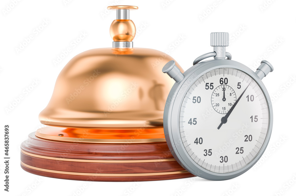 Poster stopwatch with reception bell, 3d rendering