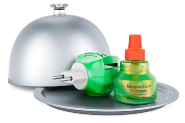 Restaurant cloche with mosquito liquid fumigation. 3D rendering