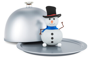 Restaurant cloche with snowman. 3D rendering