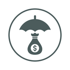 Fund, protection, insurance, premium, security, umbrella icon. Gray vector design.