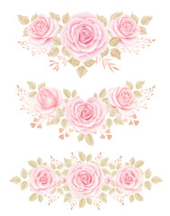 Set of the floral arrangements. Pink Roses Clip Art, Floral Clip art, Wedding Roses