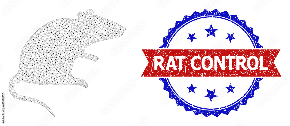 Poster rat control textured stamp seal, and rat icon triangular structure. red and blue bicolor stamp seal 