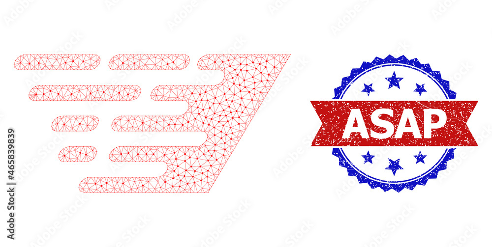 Poster asap unclean seal, and rush effect icon polygonal structure. red and blue bicolored stamp seal has a
