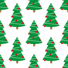 Christmas tree with red balls on white background. Vector illustration.
