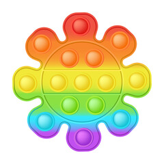 Popit figure flower as a fashionable silicon toy for fidgets. Addictive anti stress toy in bright rainbow colors. Bubble anxiety developing pop it toys for kids. Vector illustration isolated on white.