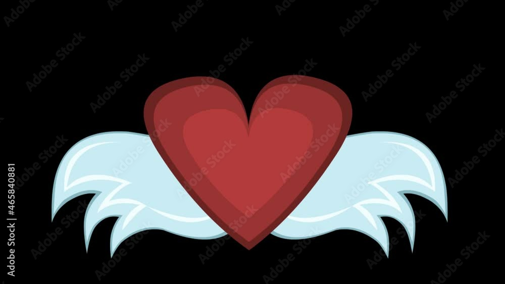 Poster loop animation of a winged heart moving its wings, on a transparent background