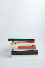 Books, white background, science and education. Reading and writing concept. Useful.