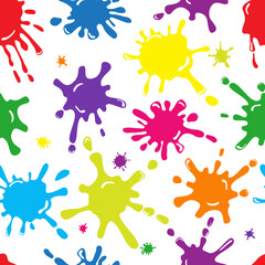 Bright colored abstract splatter blots. Seamless vector pattern on a white background.