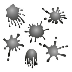 Gradient monochrom abstract splash blots vector illustrations set. Isolated design elements on a white background.