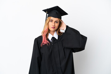 Young university graduate over isolated white background having doubts