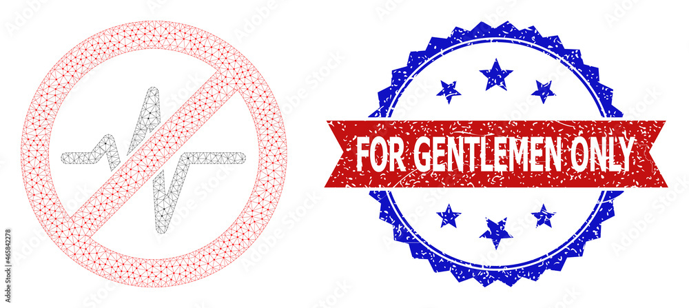 Poster for gentlemen only rubber seal print, and stop pulse icon mesh model. red and blue bicolor seal incl
