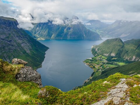 Views of Hj&oslash;rundfjorden from Urke ridge trail (Urkeega), Norway