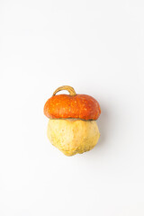 Fresh pumpkin on white background flat lay