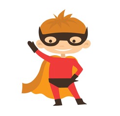 Vector illustrations of boy and girl children superheroes in funny comics costume