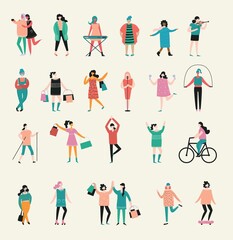 Fototapeta premium Set of vector backgrounds of different people activities