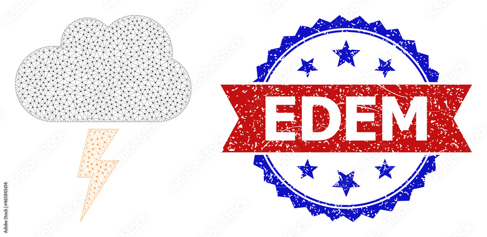 Poster edem corroded stamp seal, and thunderstorm cloud icon net model. red and blue bicolored stamp seal h