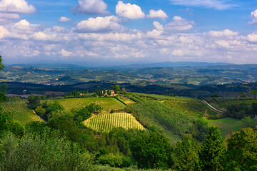 Fototapeta na wymiar Landscape in San Gimignano, Tuscany, Italy. San Gimignano is typical Tuscan medieval town in Italy