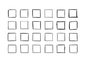 Fototapeta Hand drawn square frames in sketchy style. Rectangular handdrawn grungy borders. Vector illustration of pencil outline stroke framework box. Collection of doodle school draft frames obraz