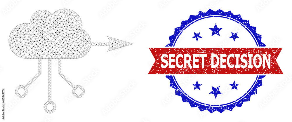 Poster secret decision unclean stamp seal, and vpn cloud icon mesh structure. red and blue bicolored stamp 