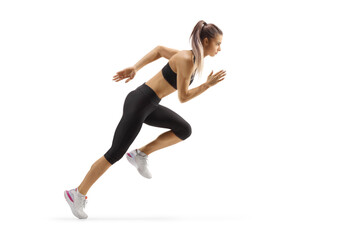 Fototapeta na wymiar Athletic female in a running pose