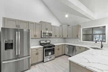 Luxury mansion kitchen with grey interior