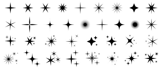 Star icons. Set of star sparkles vector icons. Christmas symbols isolated on white background - obrazy, fototapety, plakaty