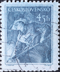 Czechoslovakia Circa 1954: A postage stamp printed in Czechoslovakia showing a portrait of a...