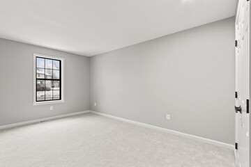 empty white grey room with snowy window
