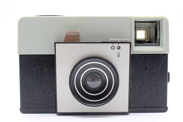 Vintage 1970s camera, isolated on a white background	