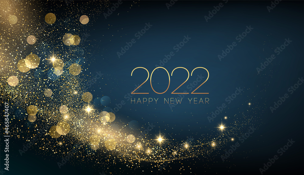 Poster 2022 new year abstract shiny color gold wave design element