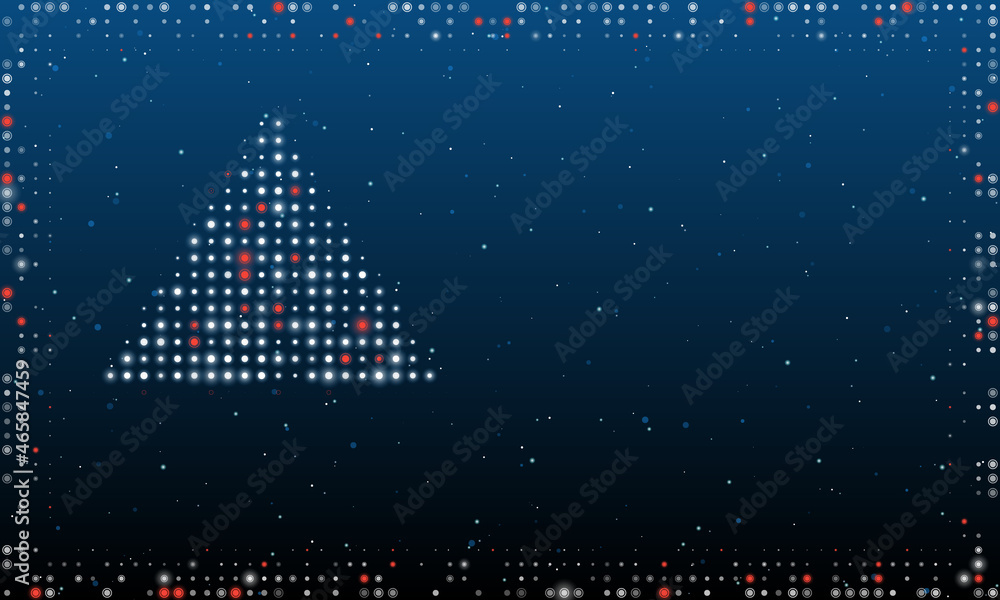 Poster on the left is the triangle symbol filled with white dots. pointillism style. abstract futuristic fr