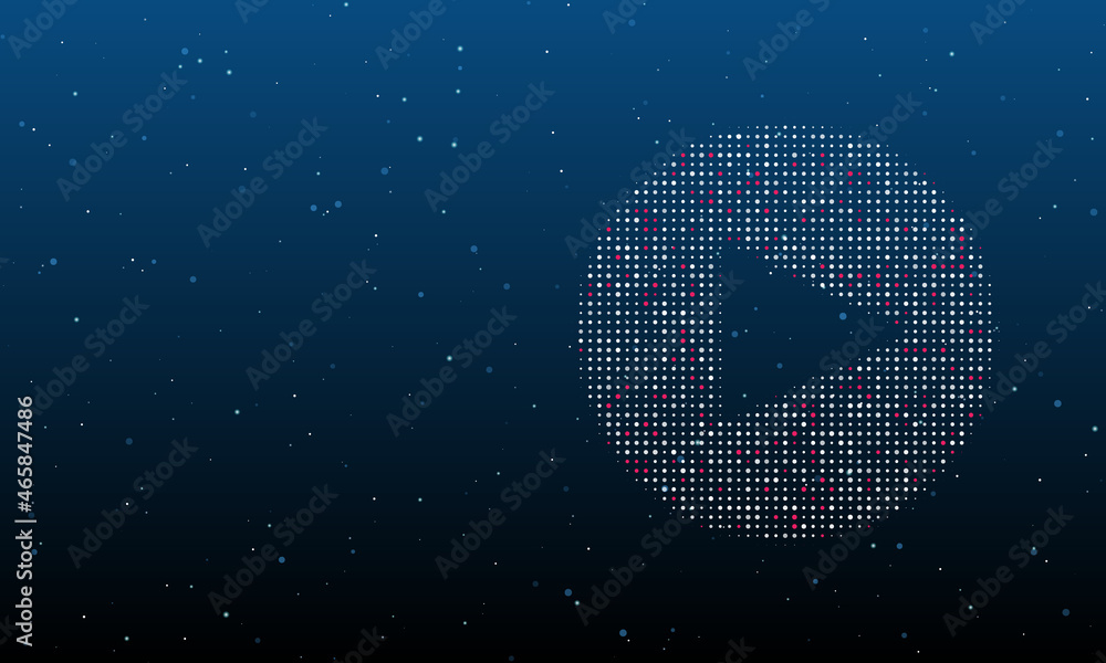 Poster on the right is the play symbol filled with white dots. background pattern from dots and circles of 