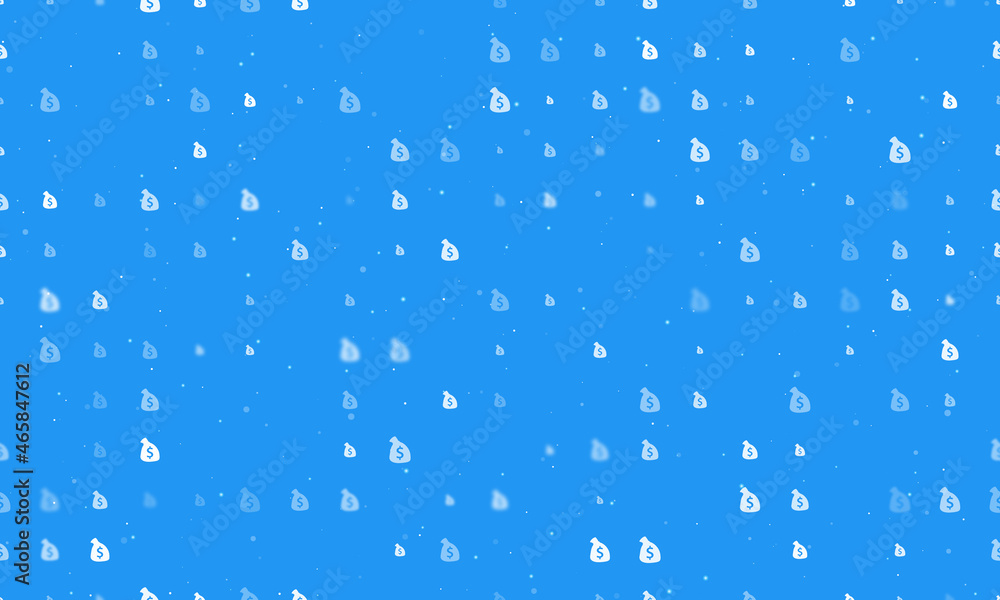 Poster seamless background pattern of evenly spaced white bag of money symbols of different sizes and opaci