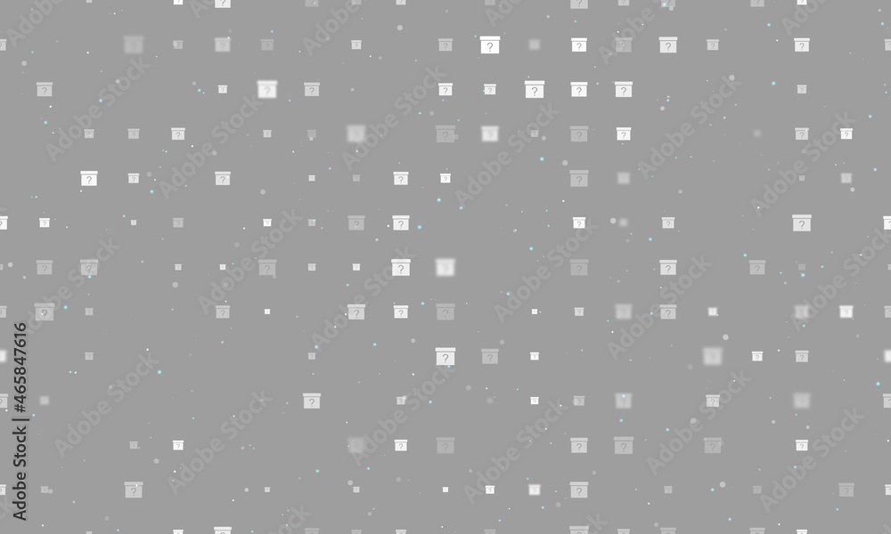 Poster seamless background pattern of evenly spaced white gift box with a question symbols of different siz