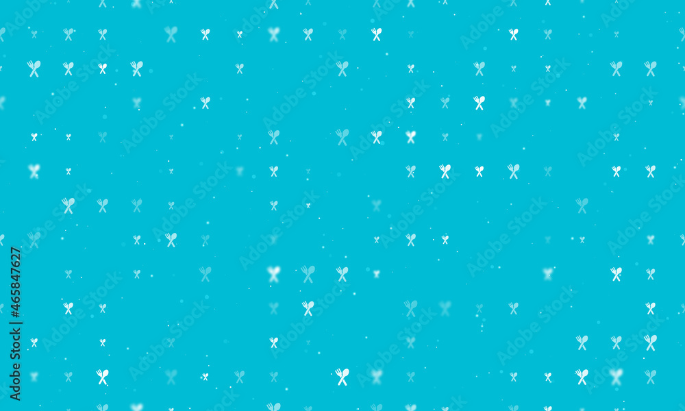 Poster Seamless background pattern of evenly spaced white dinner time symbols of different sizes and opacity. Vector illustration on cyan background with stars