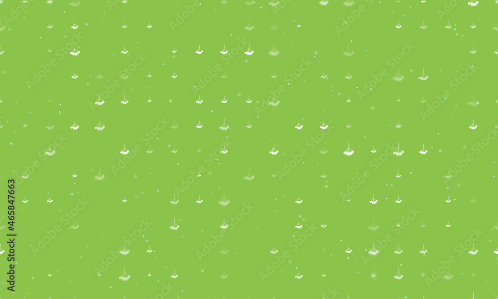 Poster Seamless background pattern of evenly spaced white rowan berrys of different sizes and opacity. Vector illustration on light green background with stars