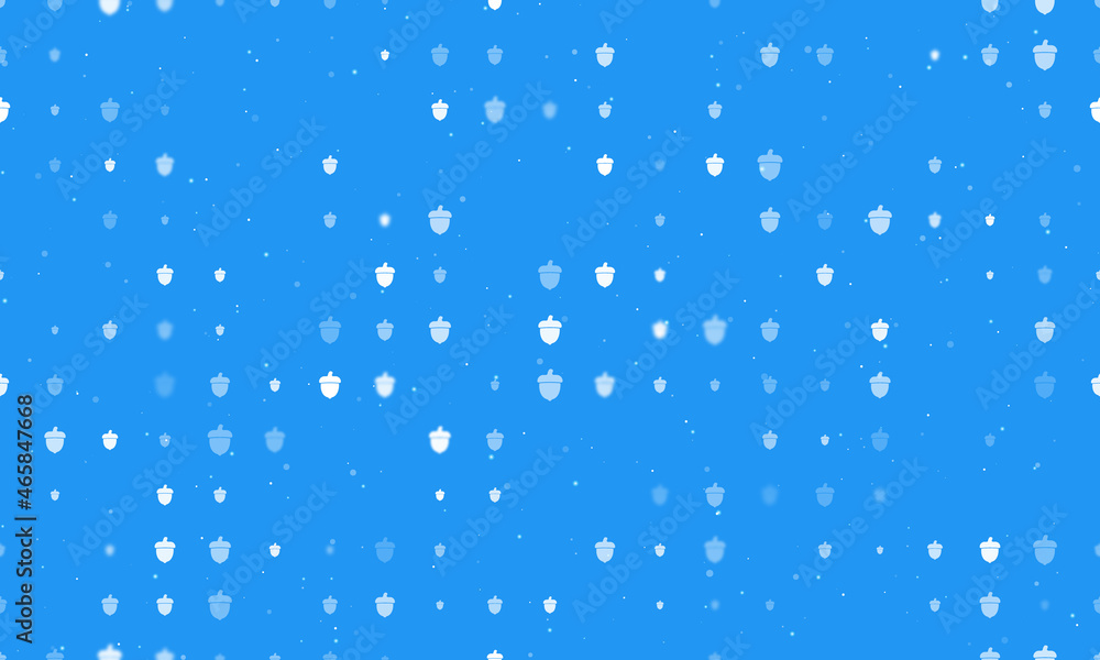 Poster seamless background pattern of evenly spaced white acorn symbols of different sizes and opacity. vec