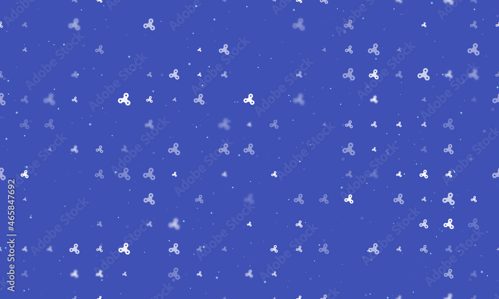 Poster seamless background pattern of evenly spaced white spinner symbols of different sizes and opacity. v