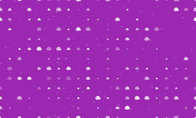 Seamless background pattern of evenly spaced white tourist tents of different sizes and opacity. Vector illustration on purple background with stars